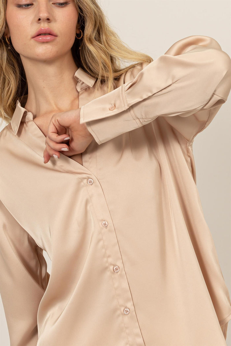 BUTTON UP SATIN BLOUSE