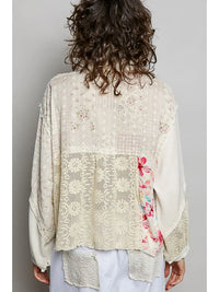 Patchwork Floral Lace Button-Down Blouse