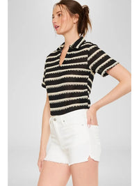 High Rise White Denim Shorts with Raw Hem