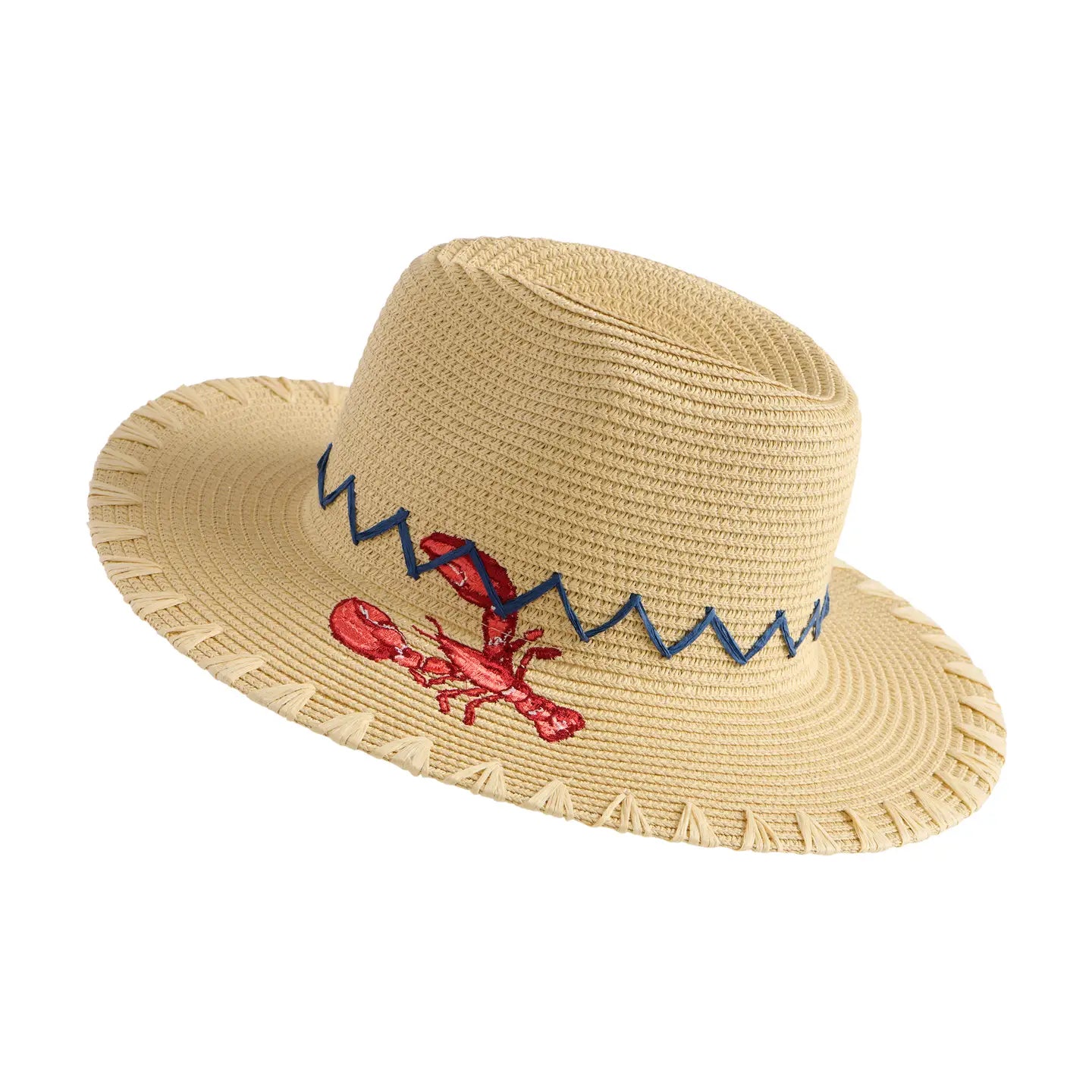 Wide Brim Hat with Lobster Embroidery