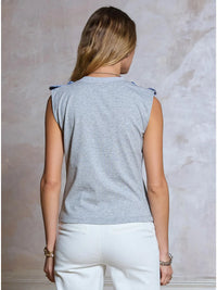 Striped Bow Shoulder Sleeveless Knit Top