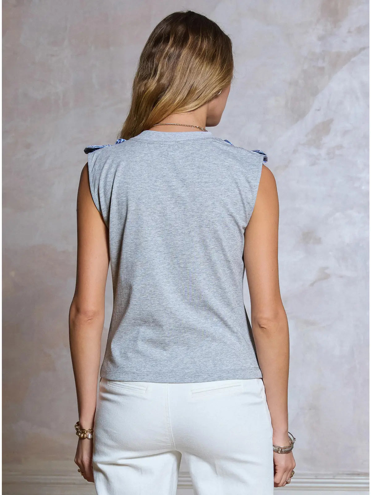 Striped Bow Shoulder Sleeveless Knit Top
