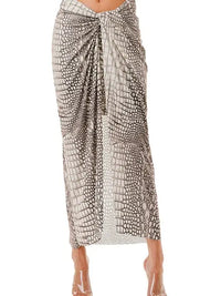 Animal Print High-Waist Midi Skirt with Front Twist Slit