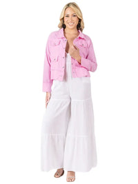 Pink Cropped Utility Jacket with Button Front and Pocket Detail