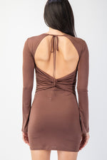 LONG BELL SLEEVE BROWN MINI DRESS