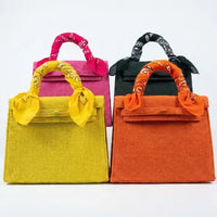 Mini Jute Top Handle Satchel Bag with Structured Design