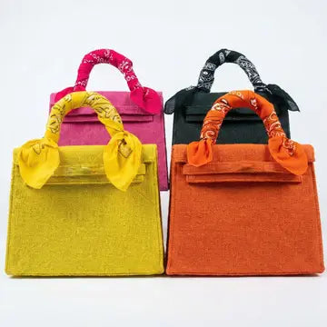 Mini Jute Top Handle Satchel Bag with Structured Design