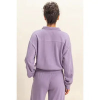 Purple Relaxed Quarter Zip Pullover Top