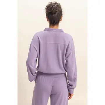 Purple Relaxed Quarter Zip Pullover Top