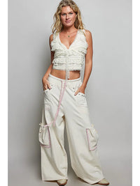 Relaxed Fit Drawstring Lounge Pants with Stud Detail and Contrast Trim