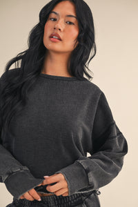 Vintage Wash Open Back Sweatshirt - Charcoal Relaxed Fit Pullover