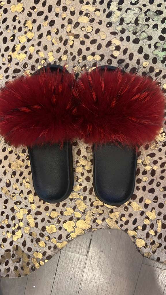 Red Fox Fur Fluffy Slide Sandals