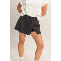 Black Lounge Skort with Drawstring Waist and Side Slit