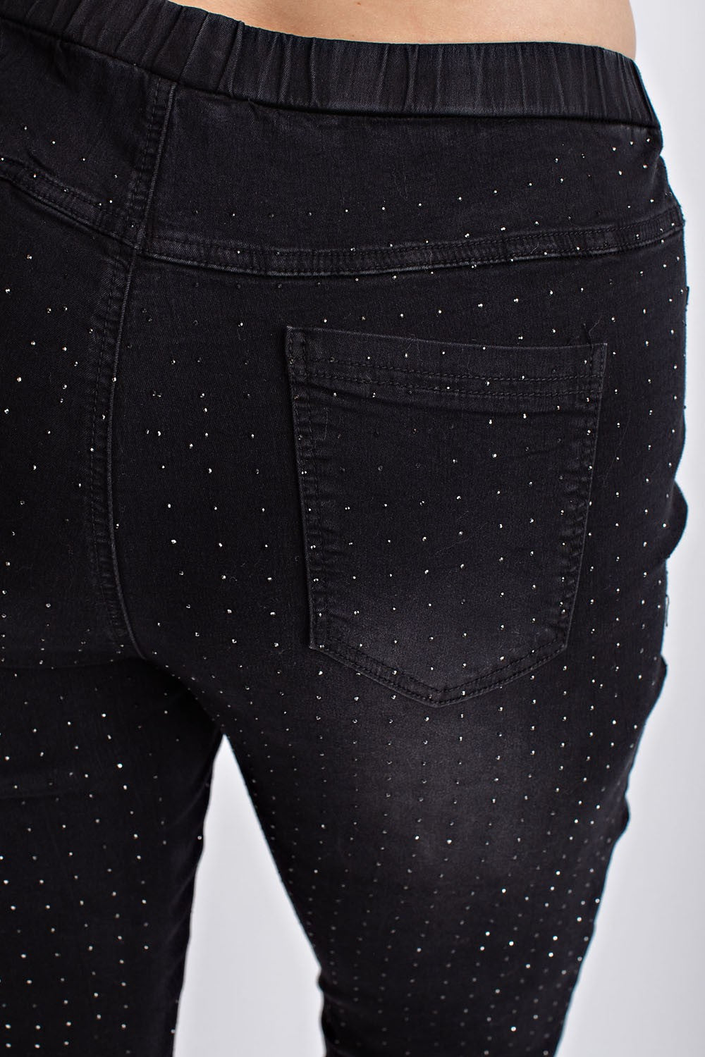 PLUS WASHED DENIM LEGGINGS WITH ALL OVER STONES