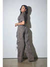 Leopard Utility Cargo Jumpsuit with Button Front and Short Sleeves