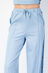ELASTIC WAIST CHAMBRAY PANTS W/ CONTRAST SIDE