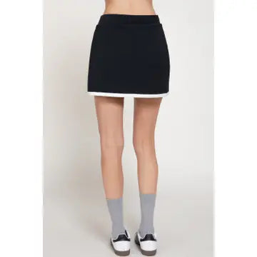 Black Contrast Trim Athletic Skort with Built-In Shorts
