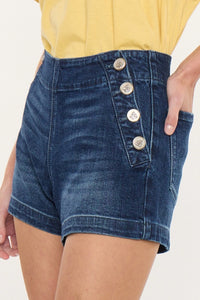 High Rise Sailor Button Front Denim Shorts