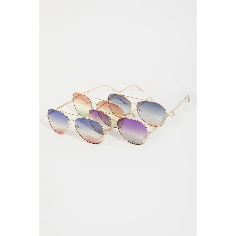 Gradient Lens Aviator Sunglasses with Gold Frame