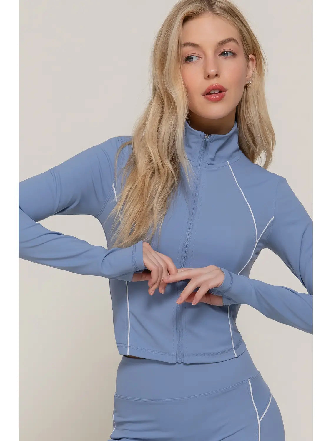 Blue Contrast Stitch Zip-Up Active Wear Jacket