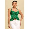Green Pleated Halter Peplum Corset Top