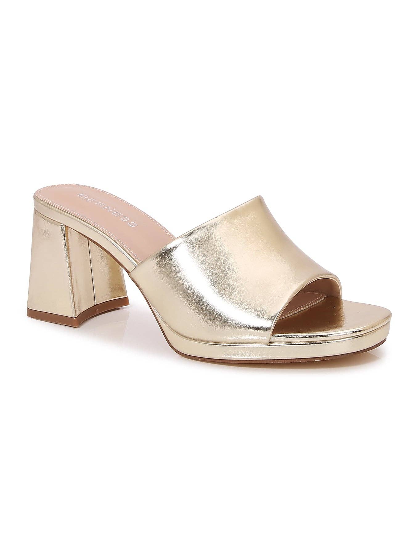 Gold Metallic Platform Block Heel Slide Sandals