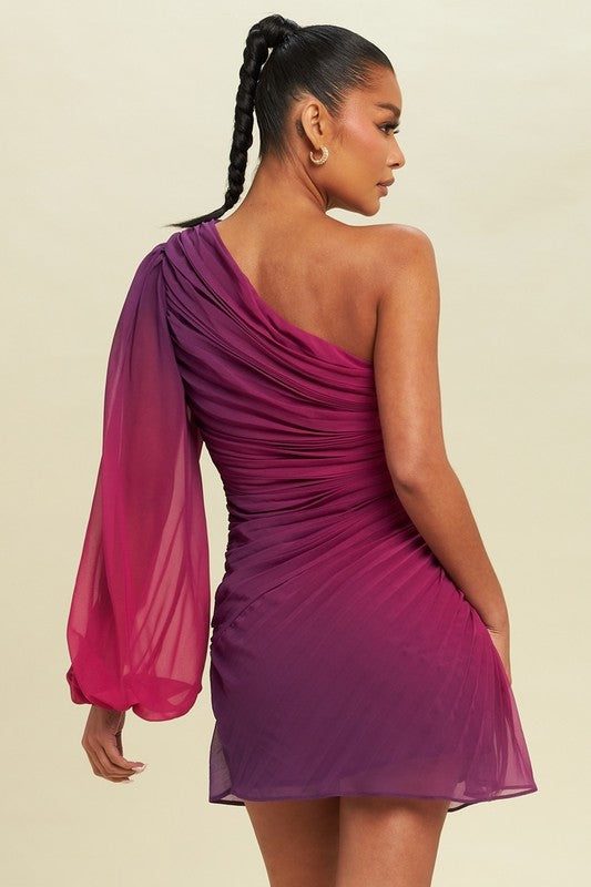 OMBRE PLEATED DRESS PURPLE, M OMBRE PLEATED DRESS PURPLE, M