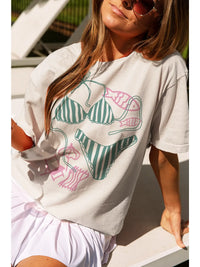 Nude Oversized Graphic T-Shirt with Bikini Print and Back Slogan