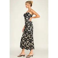 Black Lace Corset Midi Dress with Lace-Up Back