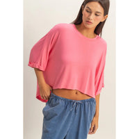 Pink Oversized Cropped Lounge Tee