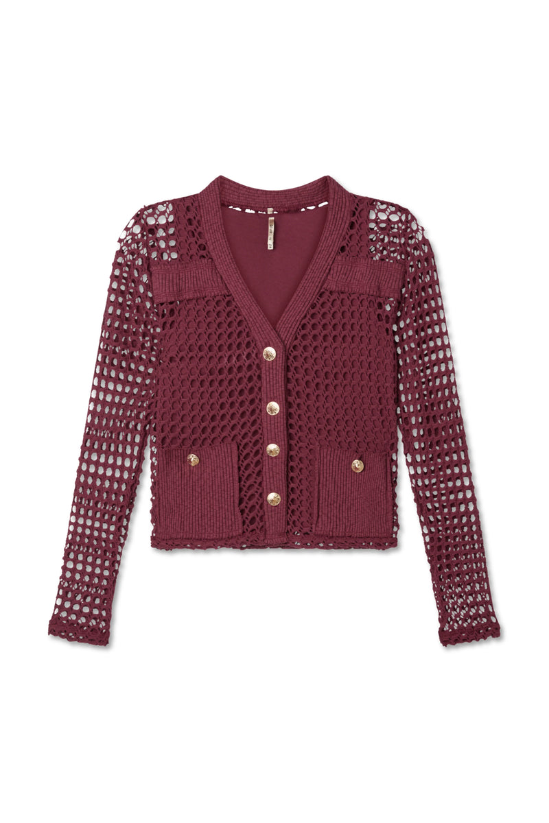 Red Crochet Mesh Cardigan with Gold Button Detail