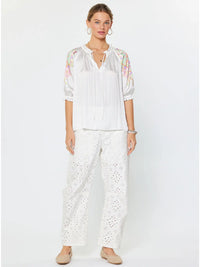 Ivory Floral Sleeve Ruffle Neck Blouse