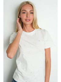 White Galaxy Speckled Short Sleeve Crew Neck Tee