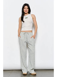 White Ribbed Tank Top with Beaded Olive Embroidery