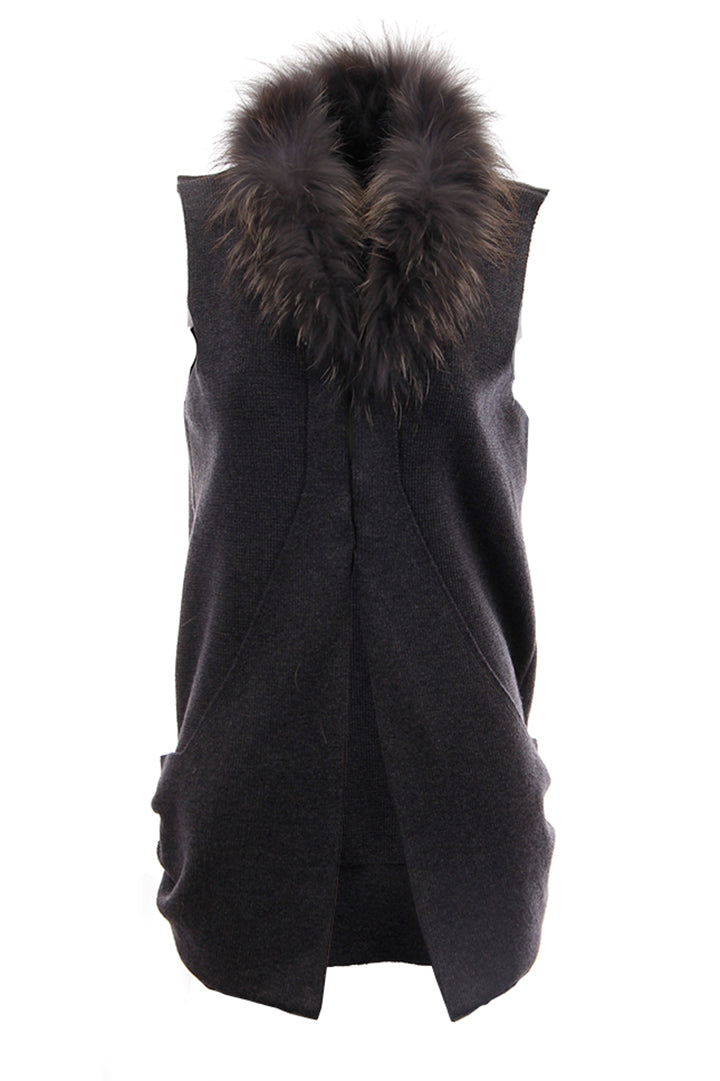 Knitted Vest with Removable Natural Fur Collar