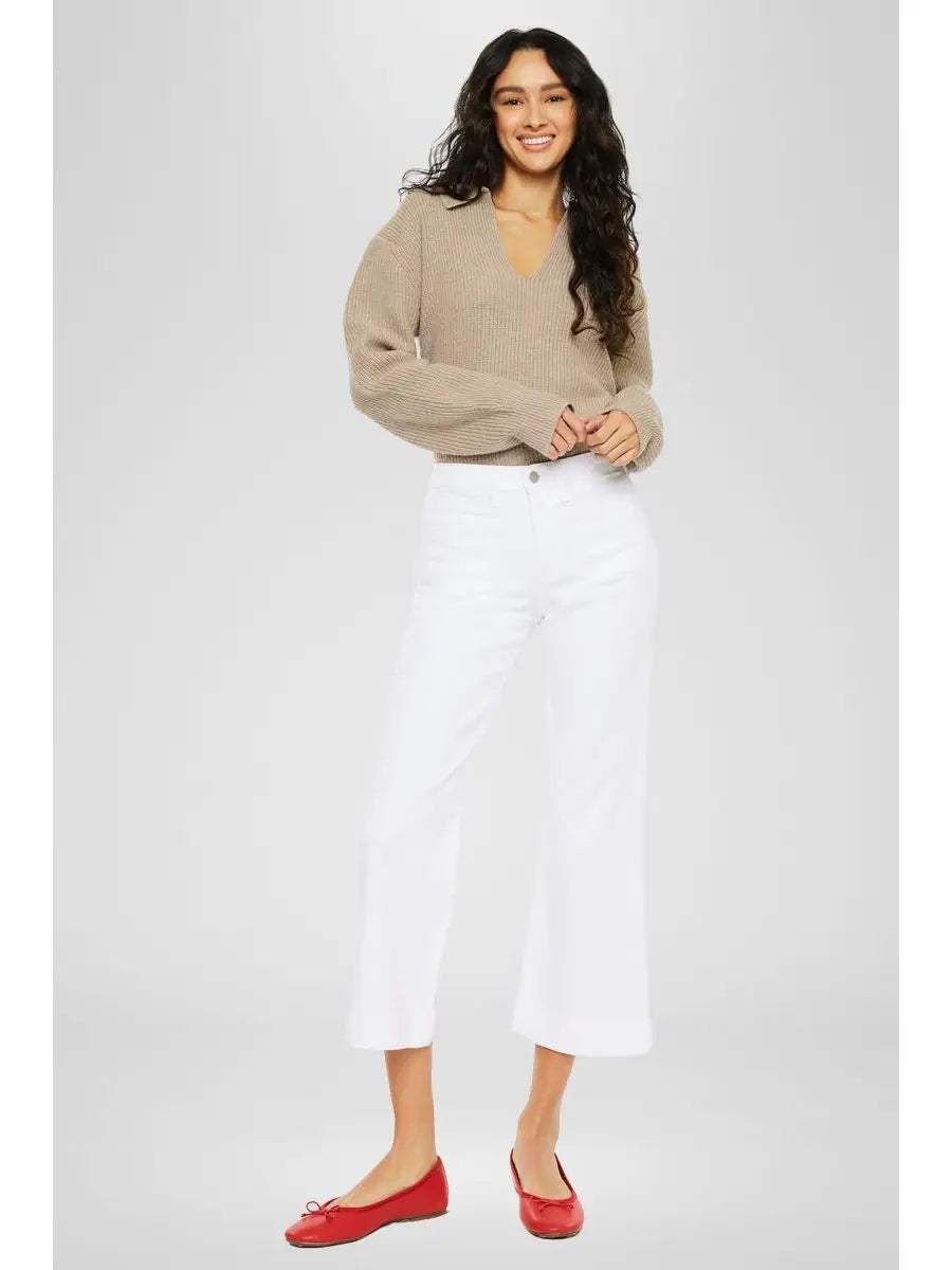 High Rise Relaxed Cropped Flare Jeans in White