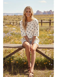 White Polka Dot Lounge Set with Drawstring Shorts
