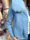 Sky Blue Cashmere Blend With Natural Fur Collar Jacket