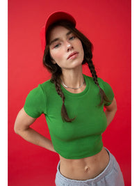 Green Ribbed Cropped Tee