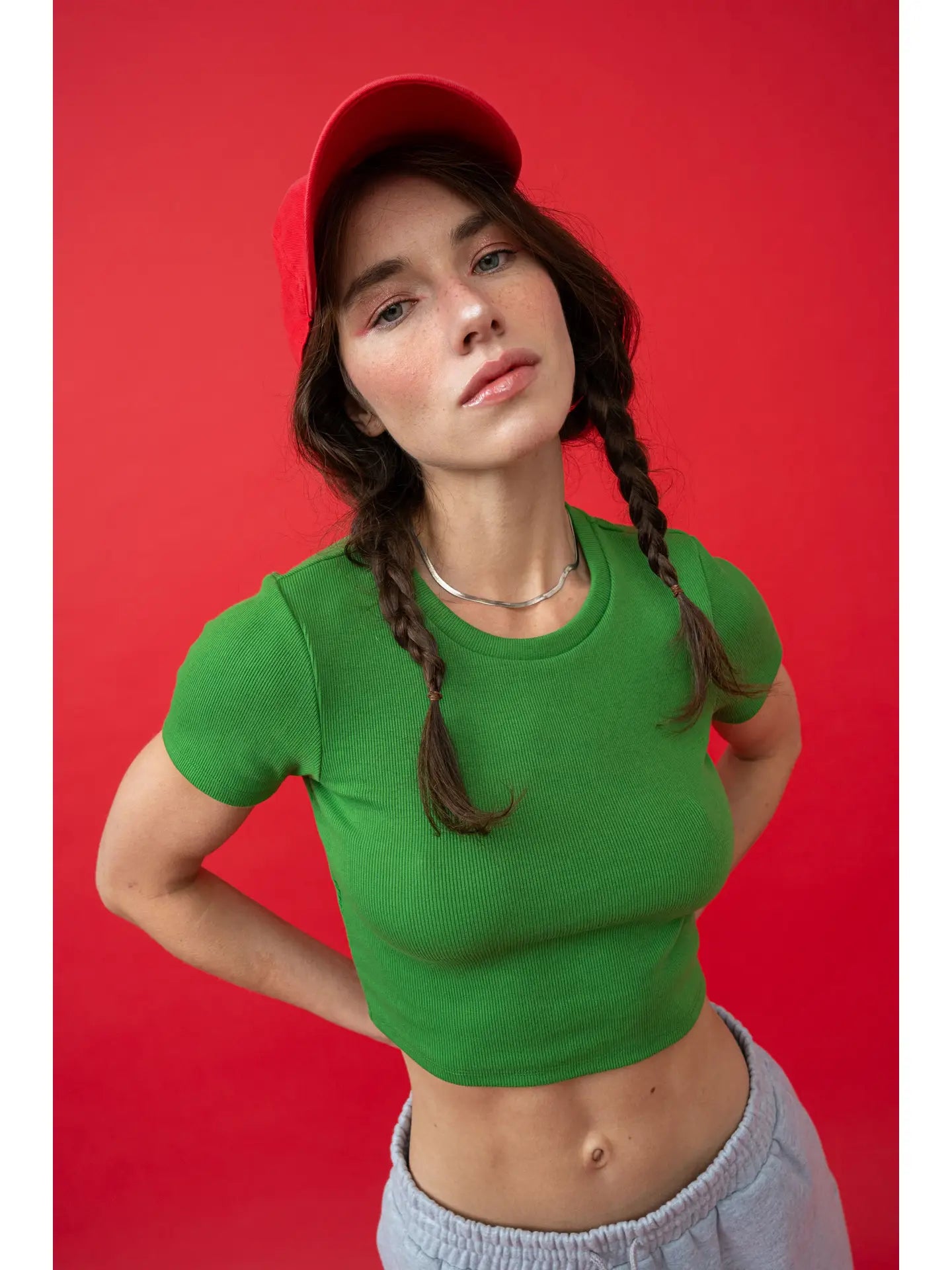 Green Ribbed Cropped Tee