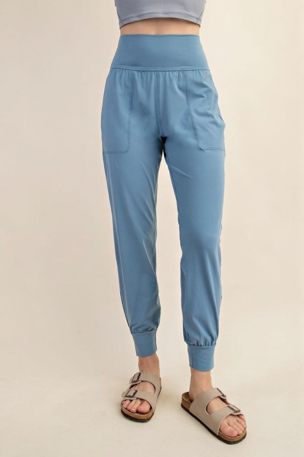 Blue High-Waisted Joggers With Pockets