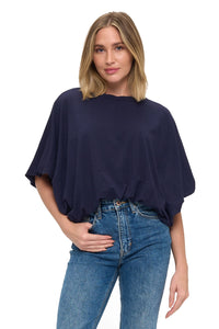 Navy Blue Relaxed Fit Short Sleeve Dolman Top