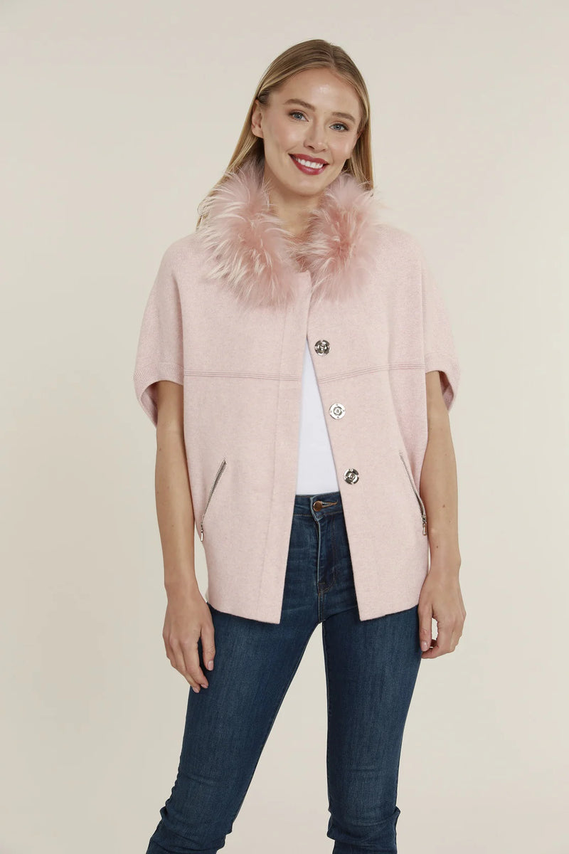 Natural Fur Collar Short Sleeve Cardigan