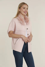 Natural Fur Collar Short Sleeve Cardigan