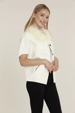 Natural Fur Collar Short Sleeve Cardigan