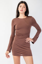 LONG BELL SLEEVE BROWN MINI DRESS