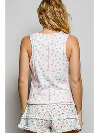 Floral Print Sleeveless Ribbed Tank Top with Lettuce Edge Trim
