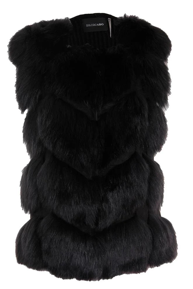 Paneled Natural Fur vest With knit back