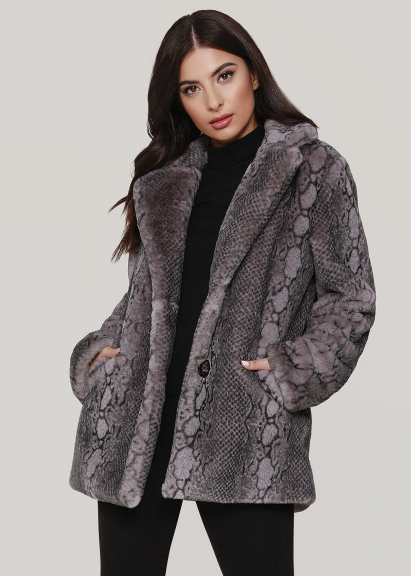 Snake Print Vegan Fur Coat