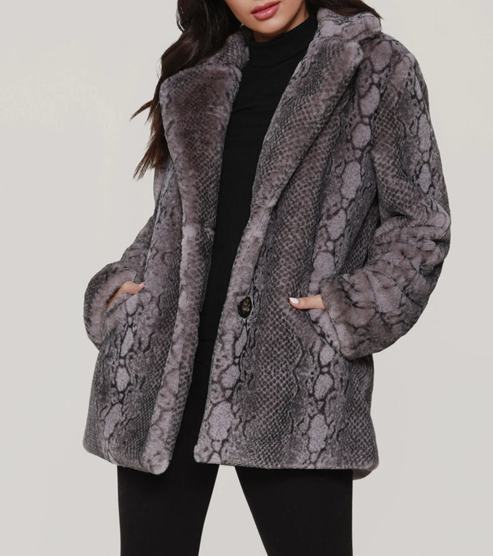 Snake Print Faux Fur Coat